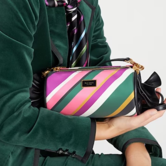 NWT Kate Spade Sweet Treats Festive Multi Stripe Jacquard Small Barrel Bag Multi - Picture 4 of 5